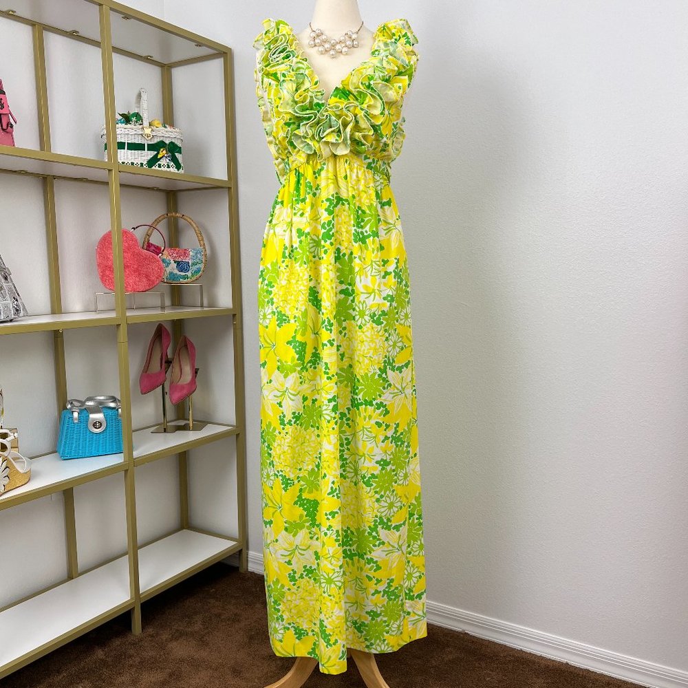 Adorable 1960s Lilly Pulitzer " The Lilly " Ruffled Maxi Dress Vintage Size 12 - Picture 3 of 13